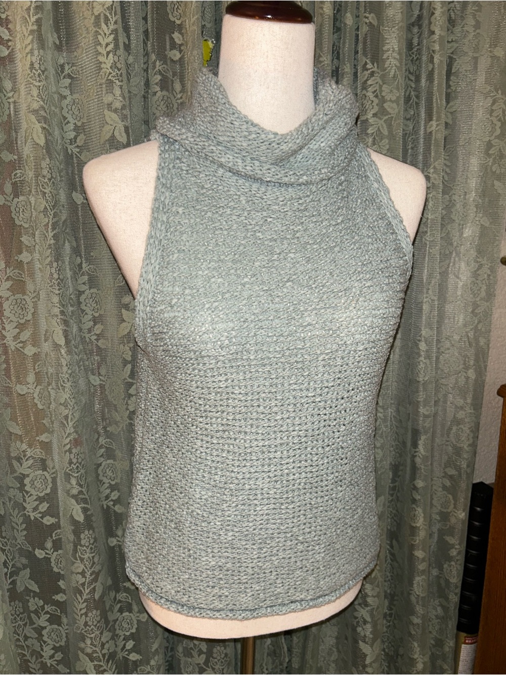 Pilcro Anthropology Sleeveless Cowl Neck Knit Sweater Tank Top Aqua Sea Green